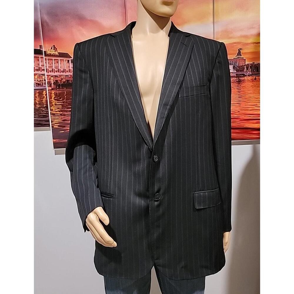 Ermenegildo Zegna Men's 56L Black Woo Stripe Black Jacket Buttons Double Vent #C